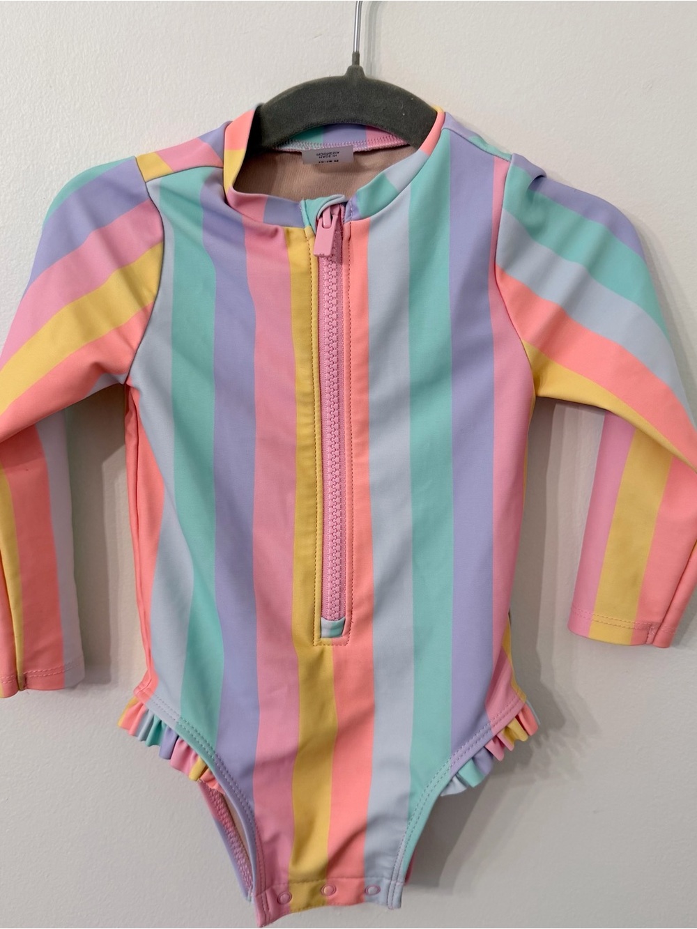 Old Navy Pastel Rainbow Stripe Long-Sleeve One-Piece Swimsuit